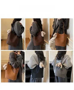 Detailed grid view of minimalist faux leather tote bags in four versatile autumn colors