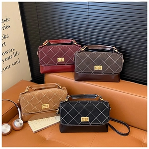 Detail view of retro diamond lattice small square bags in four classic colors and matte leather