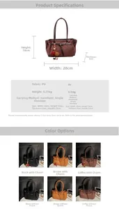 Detailed size specifications and material parameters for the PU leather tote handbag