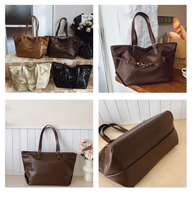 Dettagli di borse tote multicolore con texture in pelle martellata e fibbie in metallo