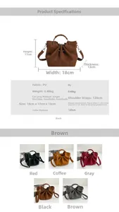 Detailed size chart for the pleated bucket bag showing 18x17x13cm dimensions and colors