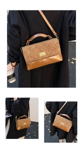 Detailed close-up of mixed material crossbody bag featuring quilted texture and metal lock