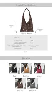 Detailed chart showing tote bag dimensions, material specs and five color options