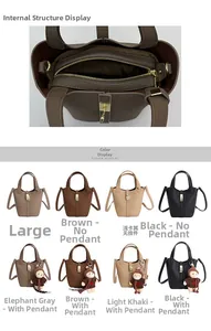 Détail de la structure interne du sac seau en cuir et les options de couleurs