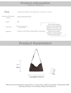 Detailed size chart of the retro PU leather tote bag with specific dimensions and capacity