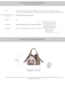 Detailed size chart for the PU leather bucket bag showing dimensions and internal capacity