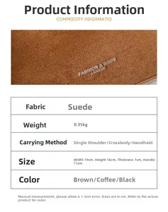 Detail view of suede leather bag showing material texture and technical specifications