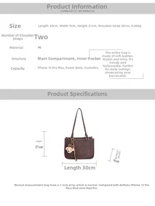 Detailed size chart for retro PU leather shoulder bag showing 30x9x21cm dimensions