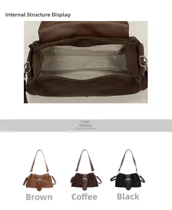 Vue détaillée de l'intérieur et options de couleurs du grand sac à bandoulière vintage