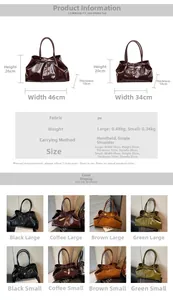 Size chart and specifications for the large and small vintage leather tote bags