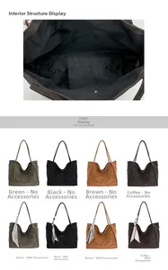 Detail view of large tote bag interior lining and color options with silk scarf decor
