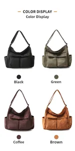 Vintage canvas messenger bag color options in black, green, brown and khaki display