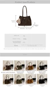Detailed size specifications and color options for this large capacity PU tote shoulder bag