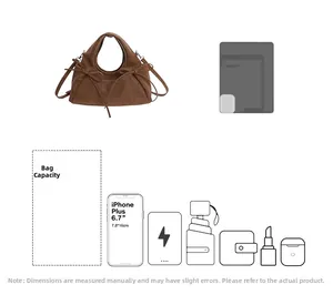 Vue détaillée de la capacité du sac marron montrant l'espace pour un téléphone 6,7 pouces