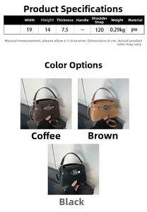 Detailed chart showing small PU leather crossbody bag dimensions and strap length features
