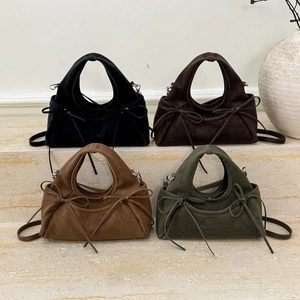 Sacs hobo minimalistes avec nœuds en daim noir marron et vert pour femmes avec bandoulières