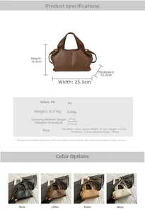 Detailed size specifications and color options for the lychee grain faux leather handbag