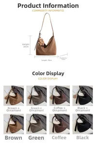 Detail view of large PU leather tote bag with dimensions and removable plush bear charm