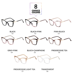 Selection of eight stylish cat-eye glasses frames in multiple colors and finishes