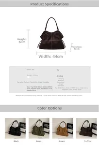 Detailed size guide and technical specifications for the large PU leather tote bag