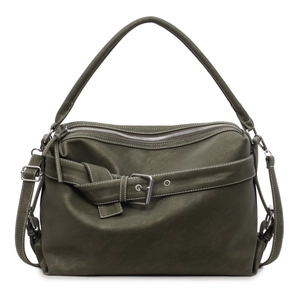 Sac fourre-tout rétro vert olive pour femmes avec surpiqûres blanches et boucle argentée