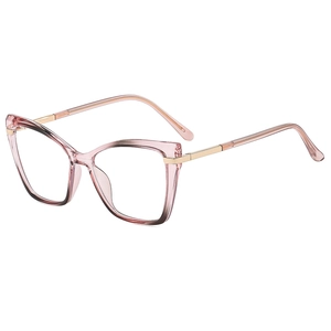 Retro cat-eye glasses with pink transparent frame and gold metal temples for women