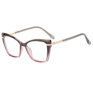 Retro cat-eye blue light blocking glasses with brown to pink gradient acetate frames