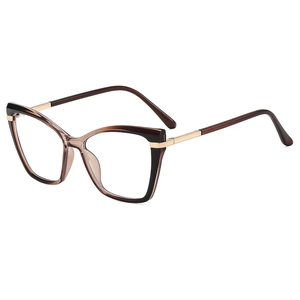 Retro cat-eye blue light blocking glasses with brown gradient frames and gold metal accents