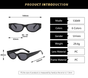 Detailed size specifications for vintage cat-eye sunglasses with precise measurements