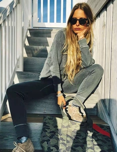 Women's vintage grey leisure tracksuit with crewneck sweatshirt and joggers