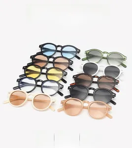 Detailed grid of retro round sunglasses showing diverse frame colors and tinted lenses
