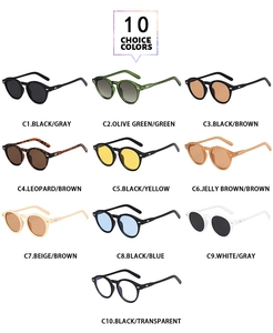 Detailed grid showing ten color variations of vintage round sunglasses with metal studs