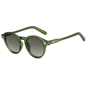Retro round sunglasses in translucent dark green with grey gradient lenses and silver studs