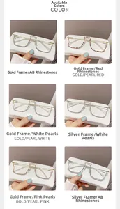 Detailed grid showing semi-rimless frames with colorful rhinestones and pearls