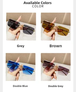 Frameless sunglasses detail featuring metallic leopard decor and colorful gradient lenses