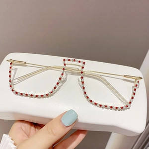 Fashion Decorative Glasses Frame Metal Half Frame With Rhinestones And Artificial Pearls For Women Ins Style Luxury Trendy