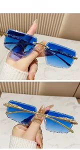 Detail of blue gradient lenses with diamond cut edges and golden leopard decoration