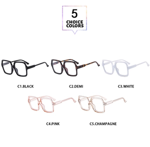Collection of oversized square anti-blue light glasses in five trendy colors on white background