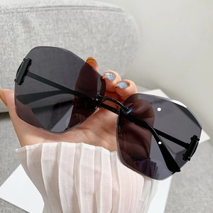 Rimless Sunglasses Oversized Polygon Gradient PC Lens UV400 Metal Frame Cut Edge Hollow Out Fashion Eyewear For Women