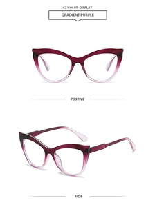 Front and side view of classic cat-eye glasses frames in gradient purple color