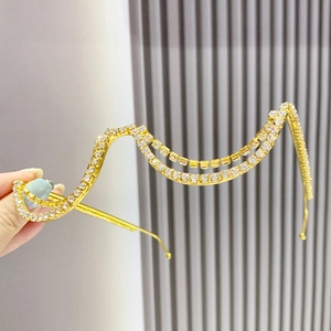 Golden half-frame rhinestone glasses with double-layer metal chain fringe design