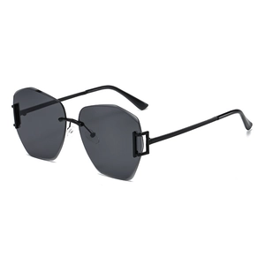 Modern oversized rimless octagonal sunglasses with gradient lenses and slim metal temples