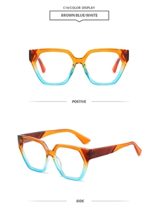 Detail view of stylish geometric frames with brown-to-blue vertical gradient finish