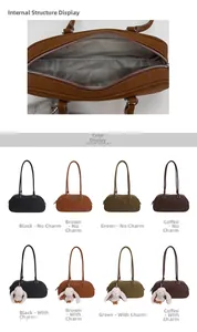 Detail of internal zipper pocket and texture of retro matte leather boston handbag