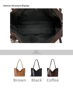 Detailed interior view of tote bag with silk scarf accessory in black and brown