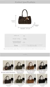Detailed dimension guide and size chart for the PU leather tote bag in various colors