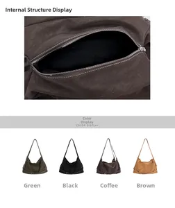 Detail view of large capacity tote bag interior and color display in green and brown