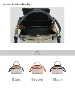 Detailed interior compartment and three-color canvas handbag display for casual commuting