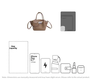 Brown lychee leather bucket bag capacity detail with mini pouch and daily essentials