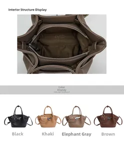Internal view of litchi texture tote bag showing compartment and four color variants